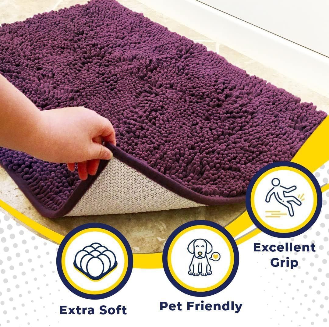 Muddy Mat® Original Dog Door Mat for Muddy Paws, Super Absorbent Microfiber, Non-Slip Washable Pet Rug, Quick Dry Chenille Entryway Carpet, Machine Washable Indoor Outdoor mat, Dark Purple 19"x30"