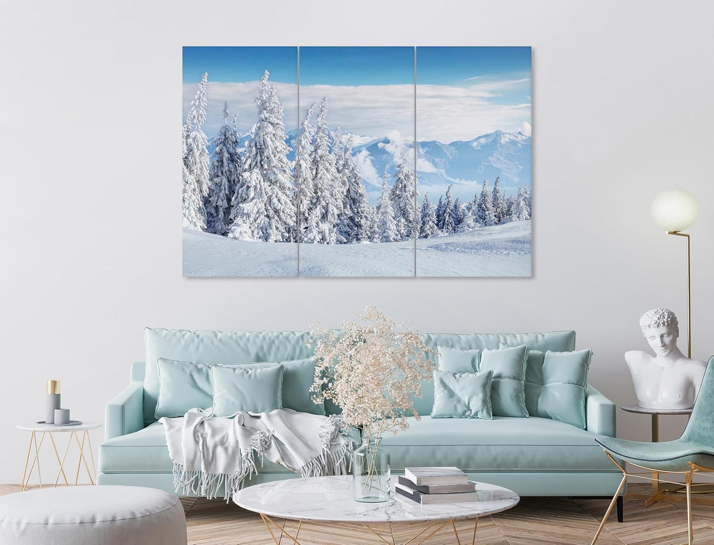 Nature Wall Art Prints - Ocean Forest Mountain Lake Canvas Landscapes - Small to Extra Large Living Room Bedroom Kitchen Bathroom Décor (Snow Covered Trees on Mountain, 55L" x 83W"- 3 Panels)
