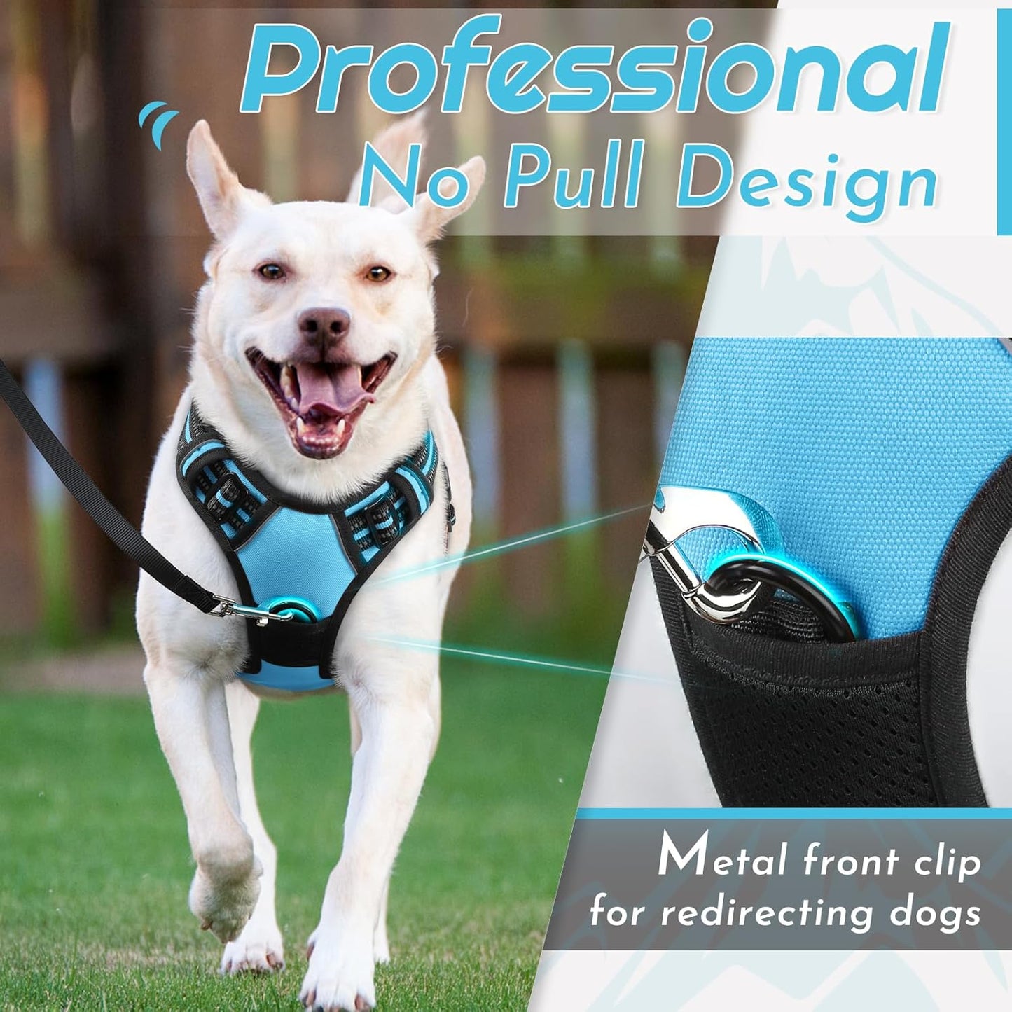 Eagloo Dog Harness Small Sized Dog, No Pull Service Vest with Reflective Strips and Control Handle, Adjustable and Comfortable for Easy Walking, No Choke Pet Harness with 2 Metal Rings, Sky Blue, S