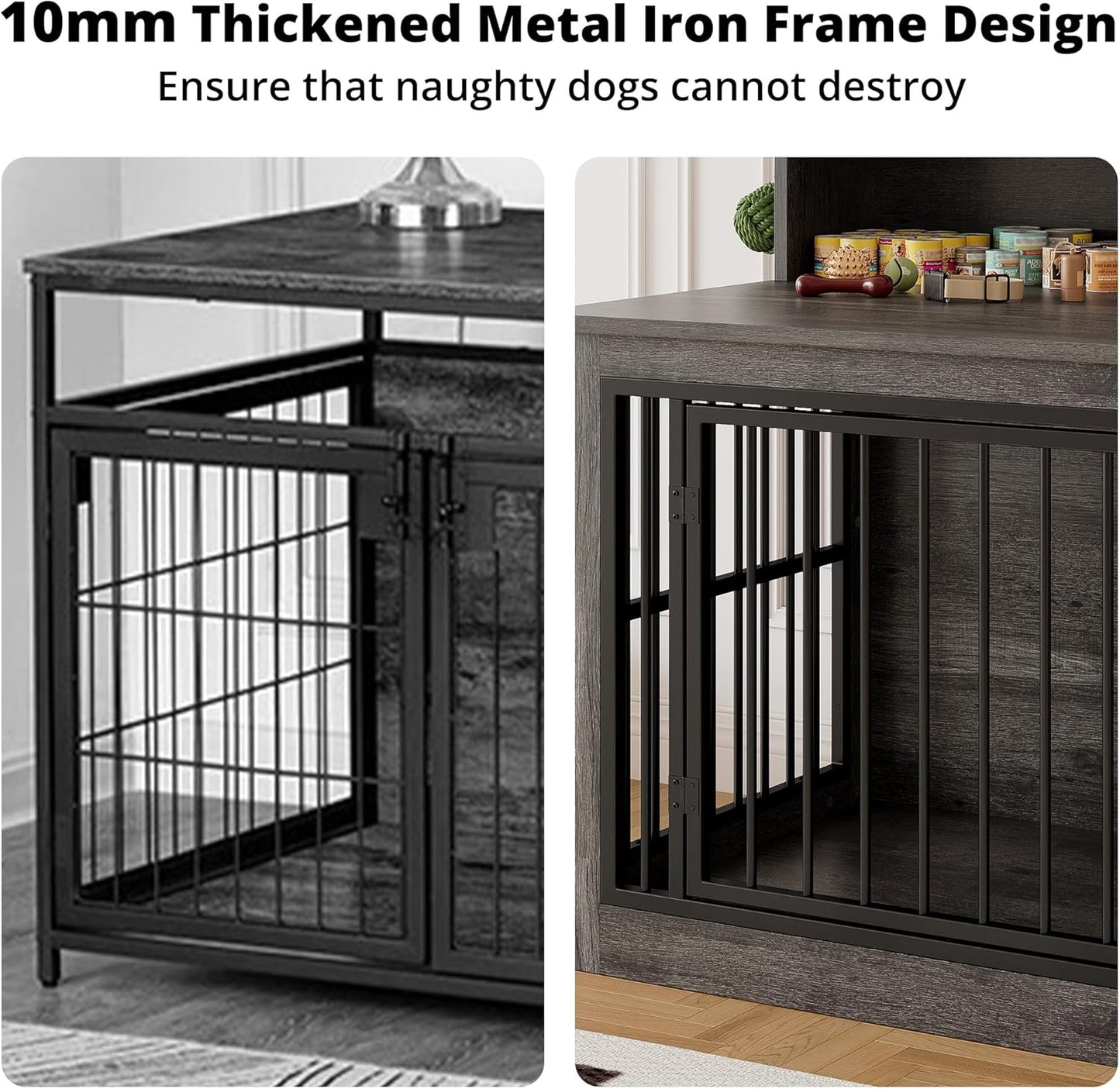 IRONCK Dog Crate Furniture, 33.4 inches Wooden Small Dog Crate with Storage and 4 Hooks, Heavy Duty Pet Crate for Small Dog, Decorative Pet Cage for Indoor (22" L x 33.4" W x 37.4" H)