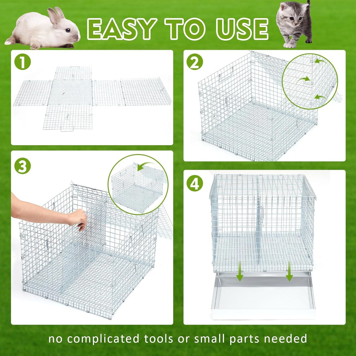 Folding Rabbit Cage, 18 x 18 x 14 in Portable Bunny Carrier with Tray and Handles for Transport, Trave or Temporary Housing, Indoor Outdoor Pet Habitat Animal Enclosure