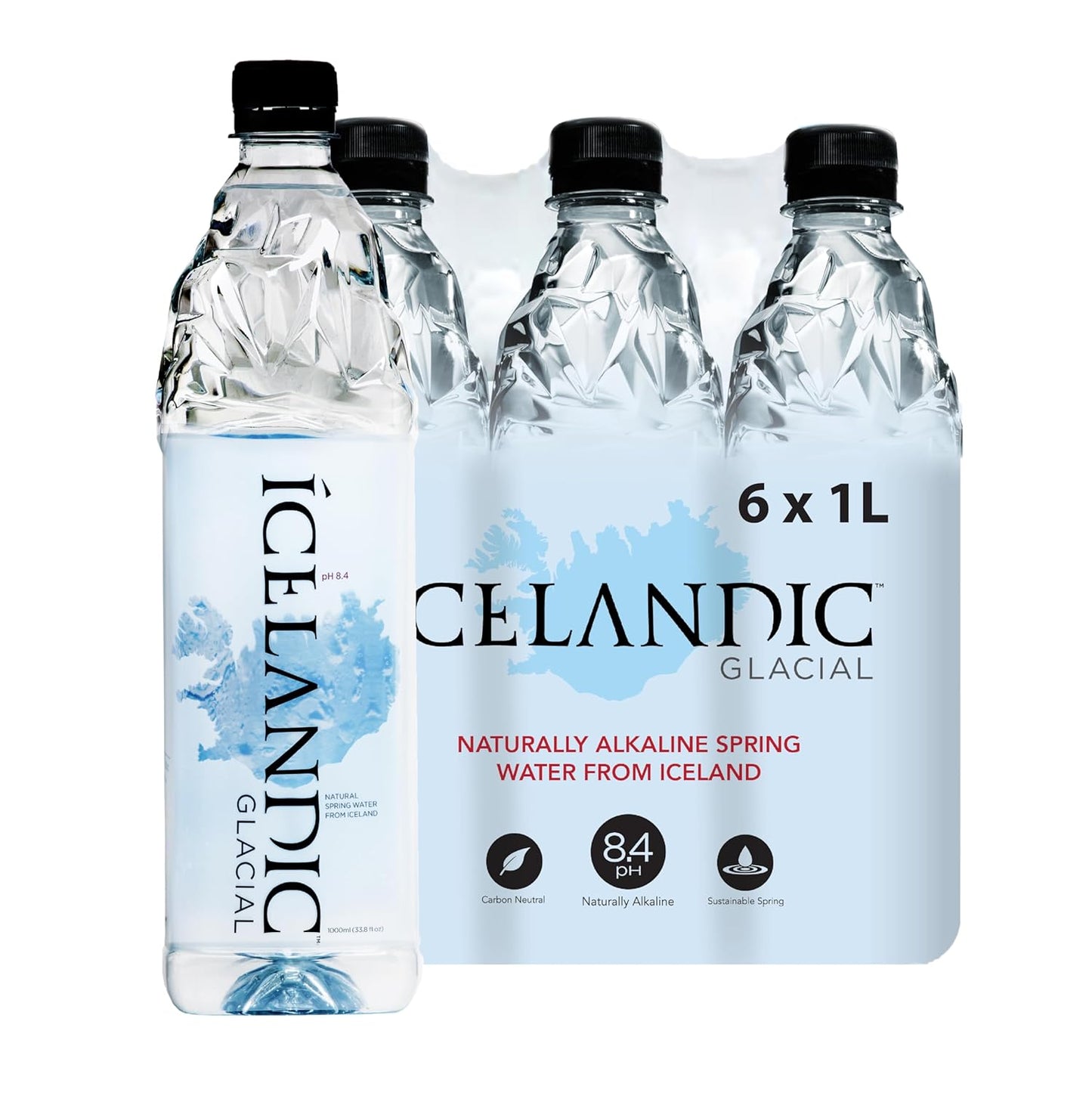 Icelandic Glacial Natural Spring Alkaline Water Liter Count, 1 Litre, 202.8 Fl Oz, (Pack of 6)
