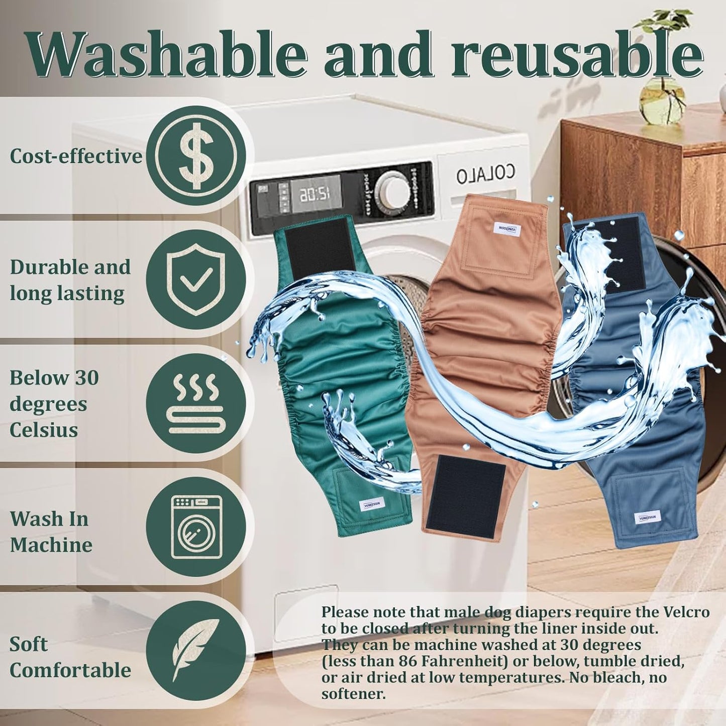 Reusable Dog Diapers Male, Premium Washable Belly Bands for Dogs Medium, Pack of 5, High Absorbing Male Dog Wraps for Doggie & Puppy in Incontinence or Excitable Urination and Training(M)