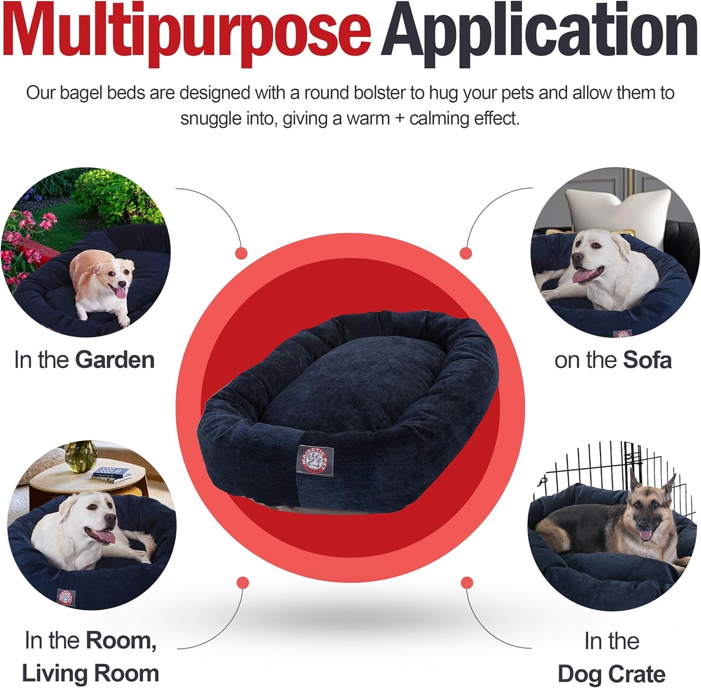 Majestic Pet Villa 52 Inch Shredded Memory Foam Dog Bed for X-Large Sized Dogs 52x35x11 Inch–Orthopedic Dog Bed with Removable Washable Cover-Washable X-Large Pet Bed with Head Support-Navy