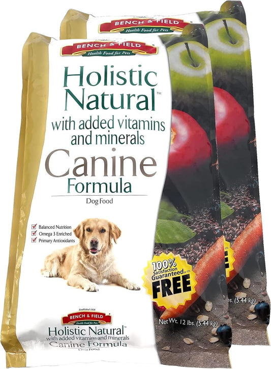 Bench & Field Holistic Natural Adult Dry Dog Food, Chicken Meal and Brown Rice Recipe 12 lb Bag (Pack of 2)
