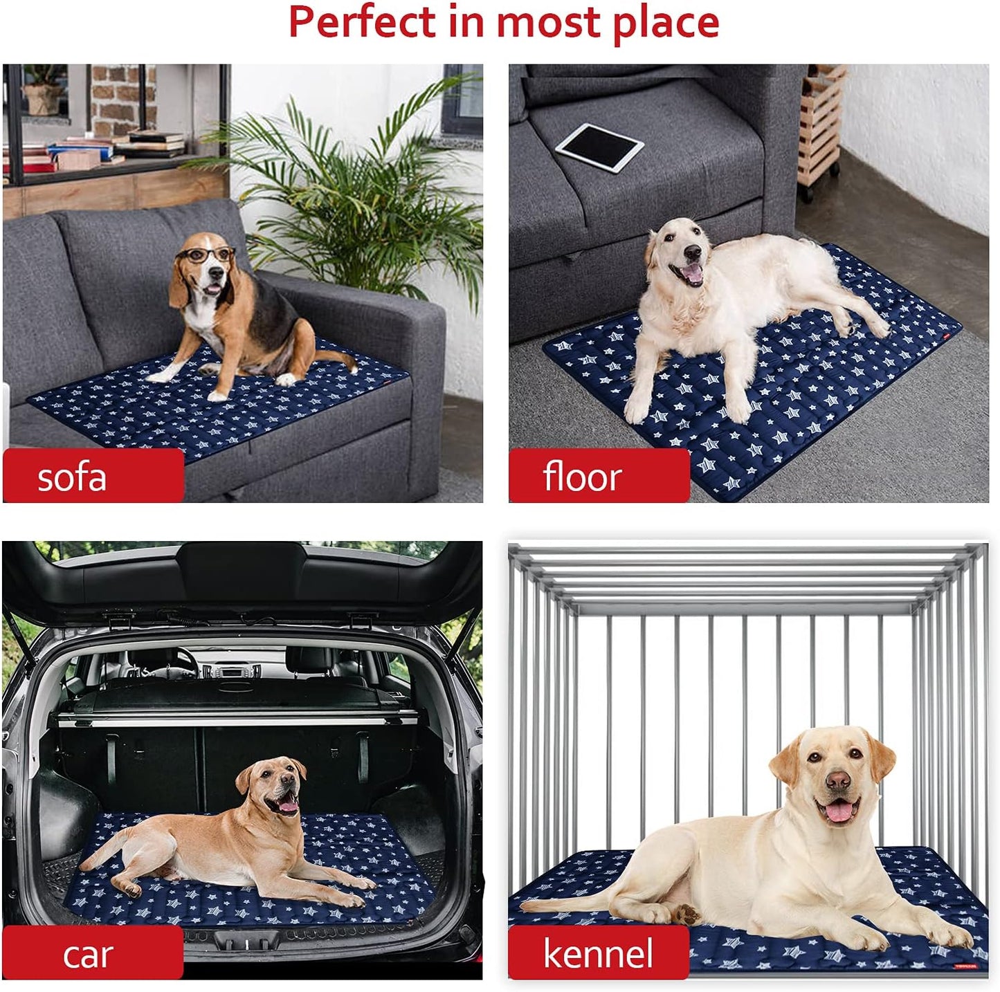 Dog Crate Mat (30" X 19"), Soft Dog Bed Mat with Cute Prints, Personalized Crate Pad, Anti-Slip Bottom, Machine Washable Kennel Pad, Navy