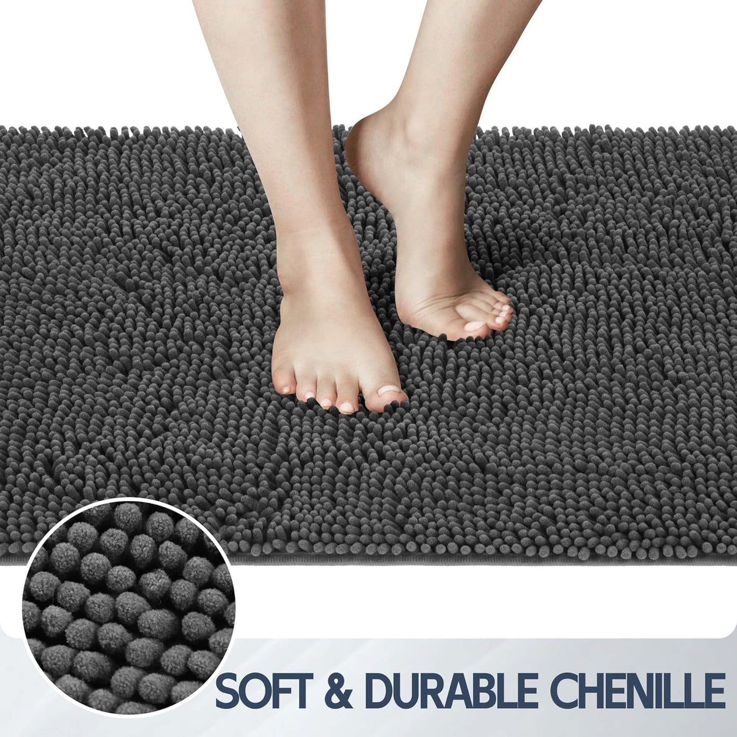 Dog Door Mat for Muddy Paws, 96" x 48" Chenille Absorbent Front Door Mat Inside, Large Runner Mud Mat for Dogs, Trap Dirt Washable Non Slip Outdoor Indoor Entrance Doormats, Grey