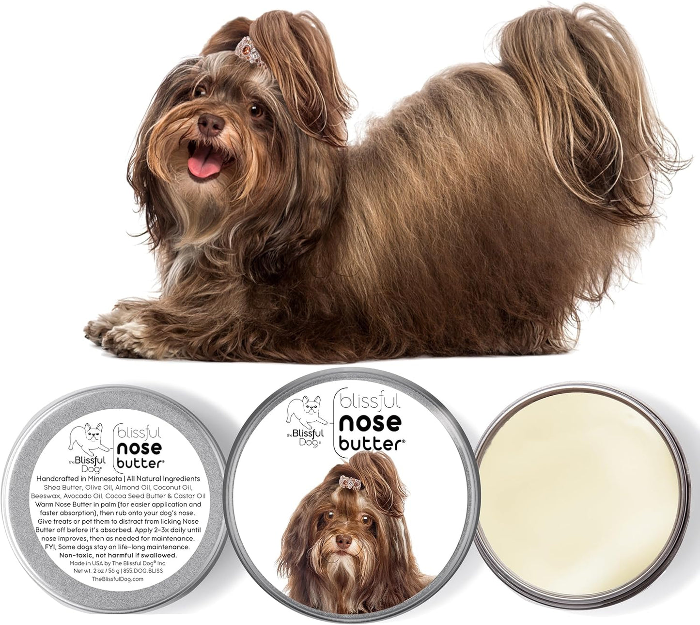 The Blissful Dog Havanese Nose Butter for Dry, Cracked Skin, Lick-Safe Dog Nose Balm with Moisturizing Shea Butter, Almond, Olive, and Essential Oils, Pet Supplies, Uncented, 8 oz.