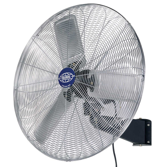 Global Industrial Deluxe Wall Mount Fan, 30" Diameter, Fixed and Oscillating Head, 3 Speed, 10,000 CFM at 1100 RPM, 1/2 HP, Tilting Head, For Indoor Use Only