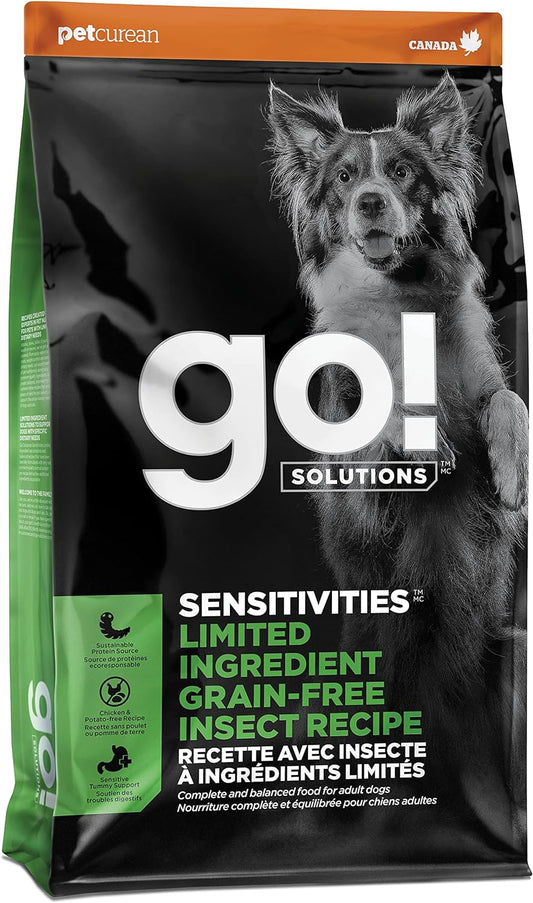 Go! Solutions Sensitivities Limited Ingredients, Grain-Free Dry Dog Food, Insect Recipe for Sensitive Stomach, 12 lb Bag