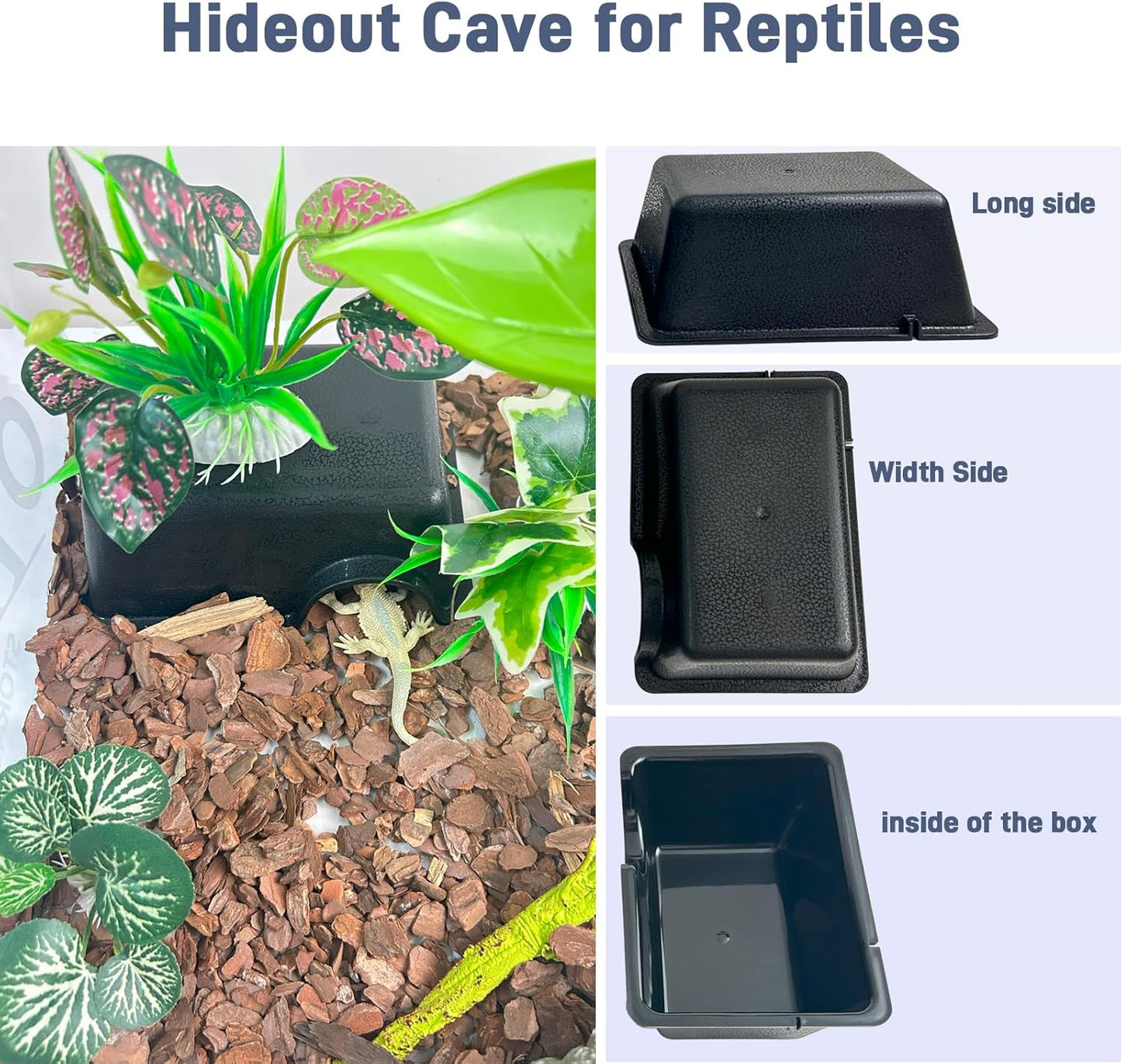 Small 2 Pcs Humid Hideout Cave for Reptiles, Snake Hide for Ball Pythons, Gecko Hide, Leopard Geckos, Bearded Dragons,Compact Terrarium Decor with Easy-Clean Design (6.70"x4.72"x2.56")