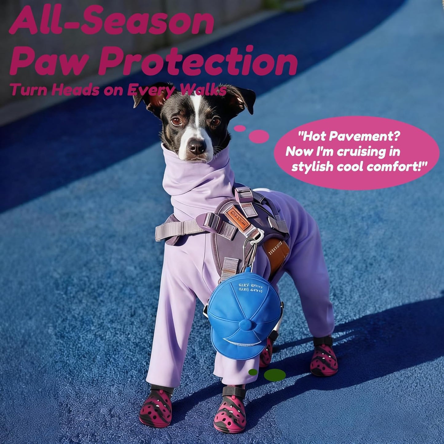 Dog Shoes for Hot Pavement and Snow, Silicone Dog Booties for Small Medium Large Dogs, Waterproof Paw Protectors- Non-Slip, Adjustable Straps, Dog Boots for Beach/Rain/Hiking (Black Pink, M)