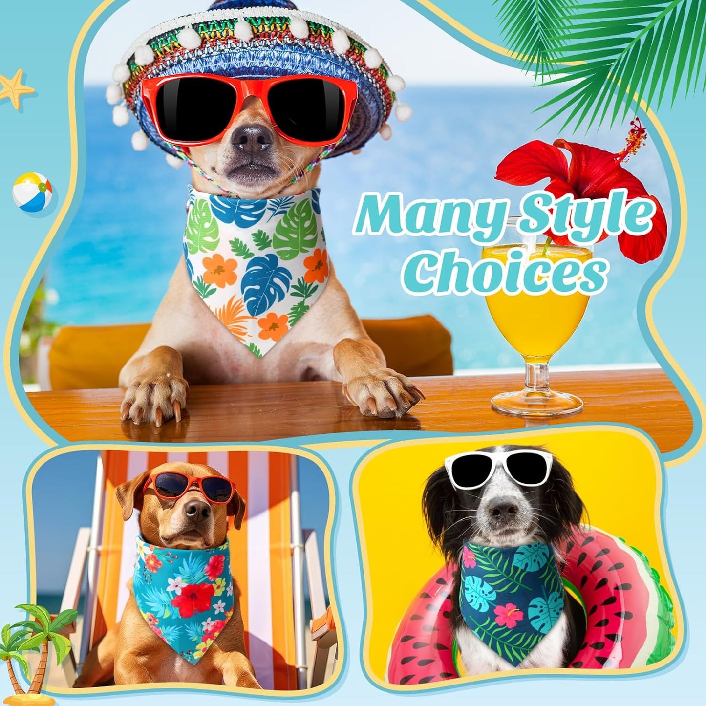 Weewooday 50 Pcs Hawaiian Dog Bandanas Bulk for Dogs Soft Bibs Adjustable Triangle Pet Bandana for Small Medium Large Costume(Hawaii Pattern, 31.5 x 21.7 X21.7 Inch)