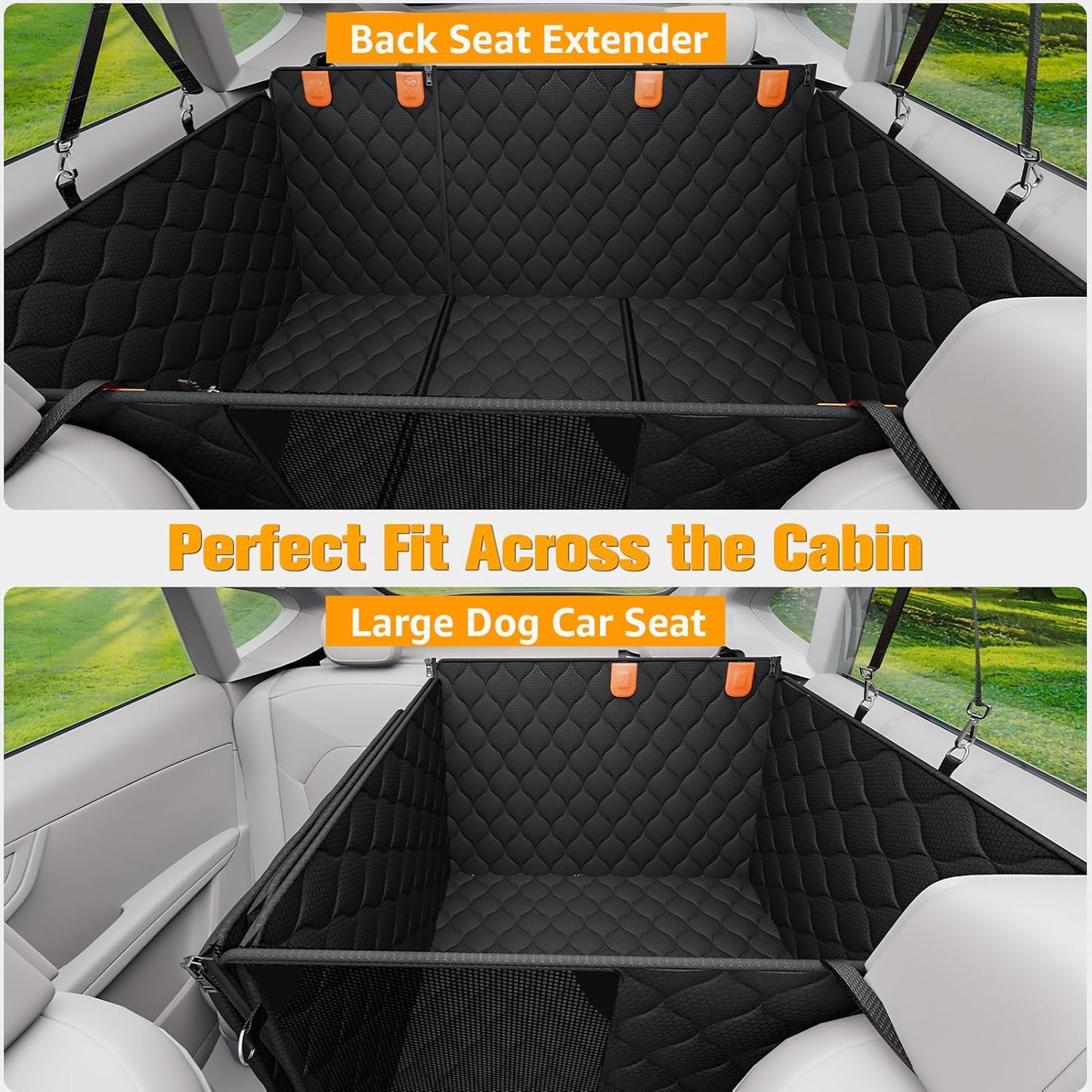 PETICON Convertible Back Seat Extender for Dogs, Dog Car Seat Cover Hard Bottom Holds 400 lbs, Waterproof Dog Hammock Backseat Protector with Mesh Window for Cars, Trucks and SUVs