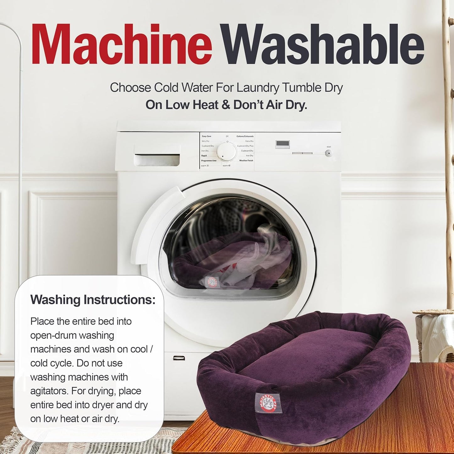 Majestic Pet 24 Inch Micro Velvet Calming Dog Bed Washable 24x19x7 (Inch) – Cozy Soft Round Donut Dog Bed with Spine for Head Support - Pet Bed Small – Aubergine