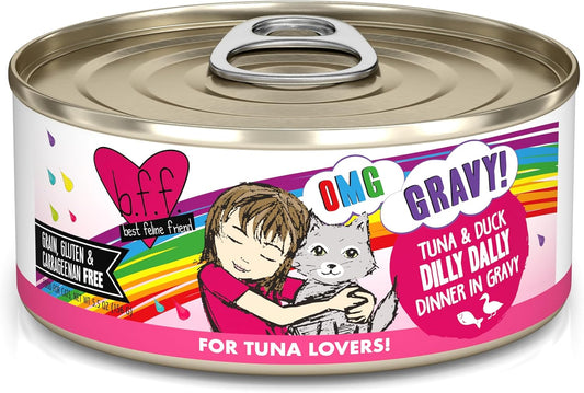 Weruva B.F.F. OMG - Best Feline Friend Oh My Gravy!, Tuna & Duck Dilly Dally with Tuna & Duck, 5.5oz Can (Pack of 8)