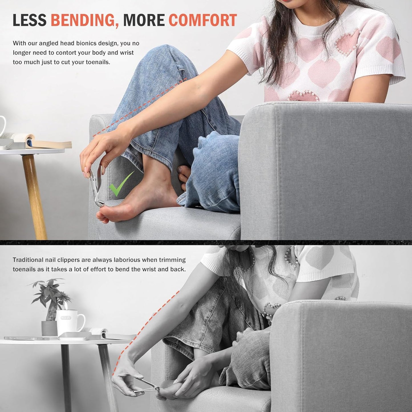 BEZOX Ergonomic Angled Head Thick Toenail Clipper for Seniors - Large Nail Clippers for Thick and Ingrown Nails with Metal Nail File, Premium Nail Cutter Fingernail Clipper for Men and Women - Silver