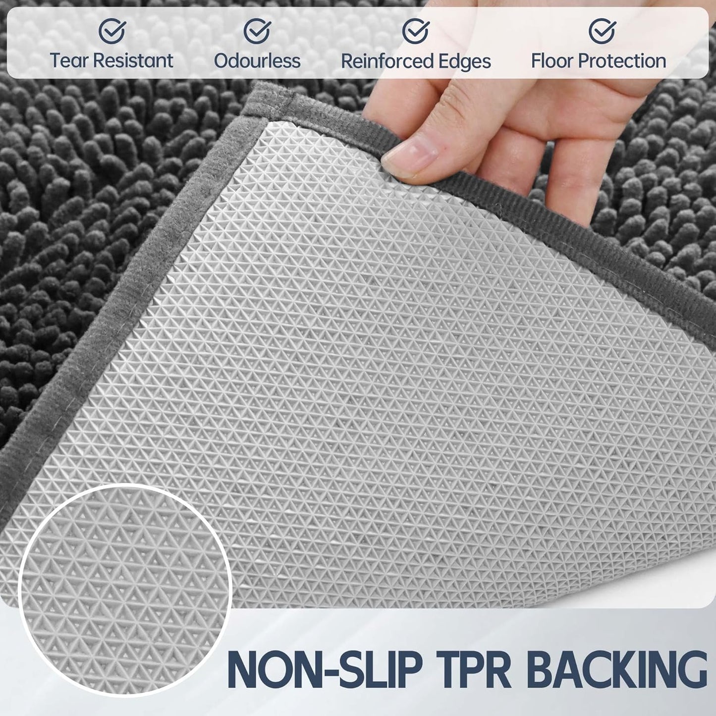 Dog Door Mat for Muddy Paws, 72" x 48" Chenille Absorbent Front Door Mat Inside, Large Runner Mud Mat for Dogs, Trap Dirt Washable Non Slip Outdoor Indoor Entrance Doormats, Grey