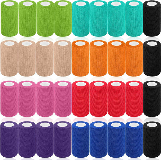 Treela 36 Pcs Self Adherent Bandage 4" X 5 Yard Wrap Breathable Cohesive Bandage Elastic Adhesive Tape for Stretch Athletic Sports Wrist Ankle(Assorted Color)