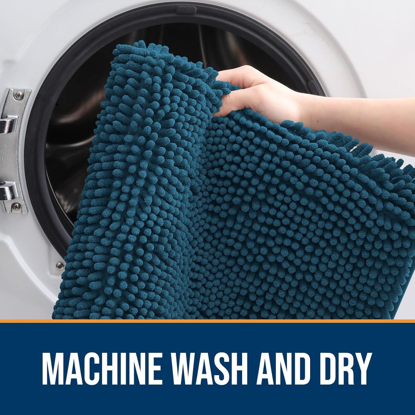 OLANLY Dog Door Mat for Muddy Paws 24x16, Absorbs Moisture and Dirt, Absorbent Non-Slip Washable Doormat, Quick Dry Chenille Mud Mat, Entry Indoor Entryway Carpet for Inside Floor, Atlantic Blue