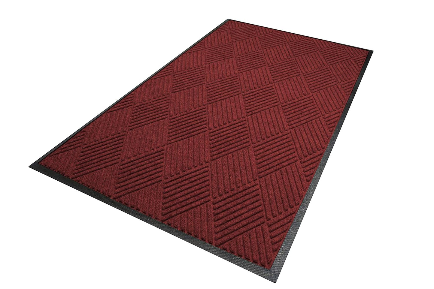 WaterHog Diamond | Commercial-Grade Entrance Mat with Rubber Border – Indoor/Outdoor, Quick Drying, Stain Resistant Door Mat (Red/Black, 4' x 6')