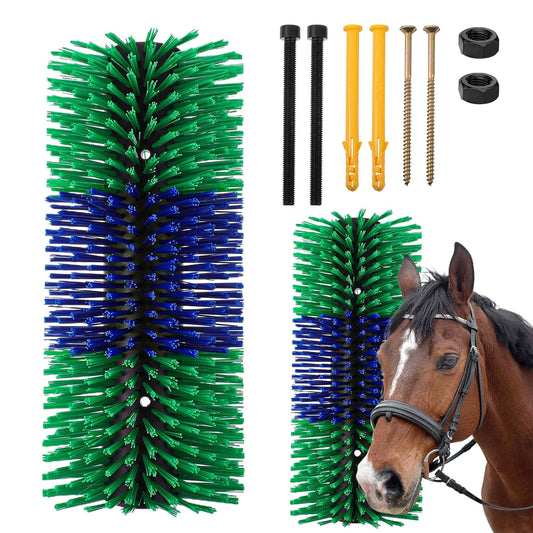 Livestock Scratching Brush, 17.5 x 7.8 Inch Goat Brushes for Grooming, Horse Brushes for Shedding, Livestock Brush with 4 Screws Great for Horse, Elk, Cattle, Pig, Sheep（Green）