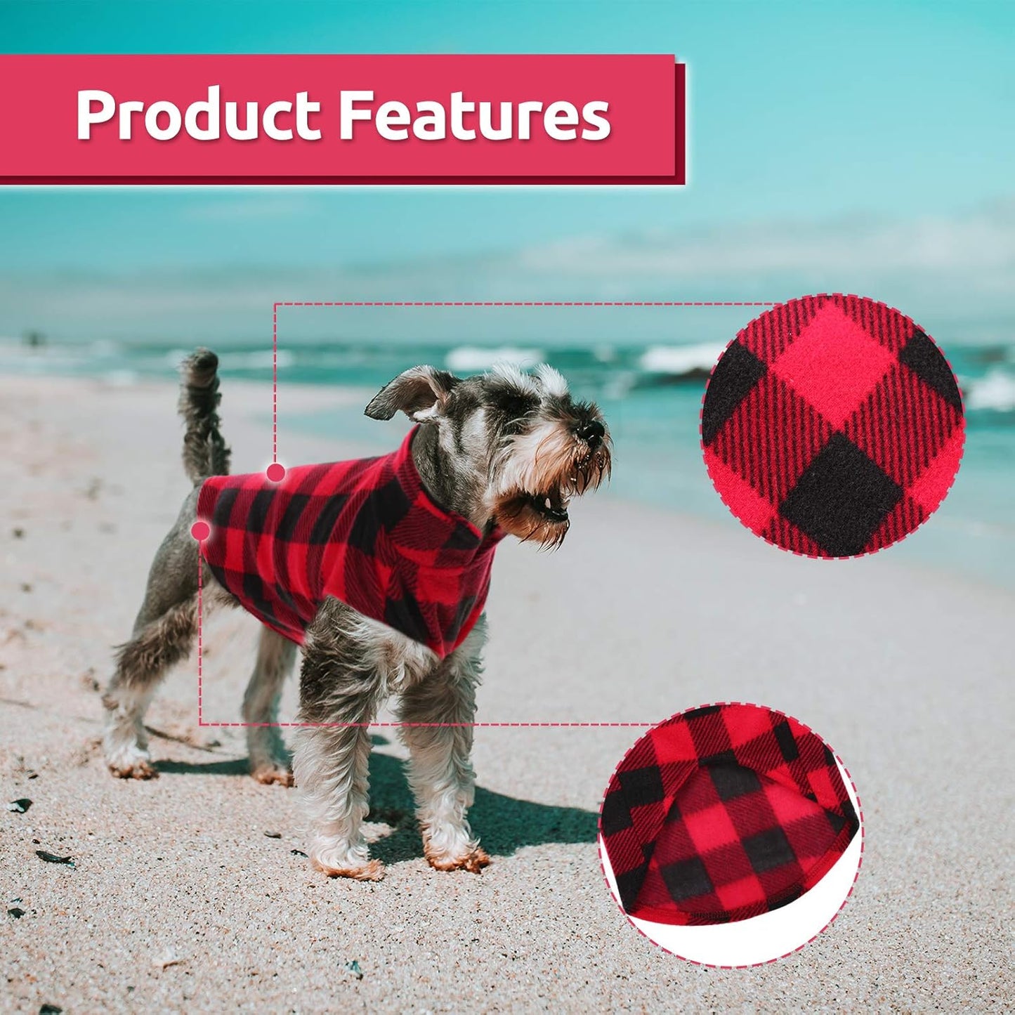 ASENKU Dog Sweater, Plaid Dogs Fleece Vest, Soft Comfortable Pet Pajamas, Warm Winter Puppy Shirt, Cold Weather Coat Jacket Pet Clothes for Small & Medium Dog Breeds, Red, L