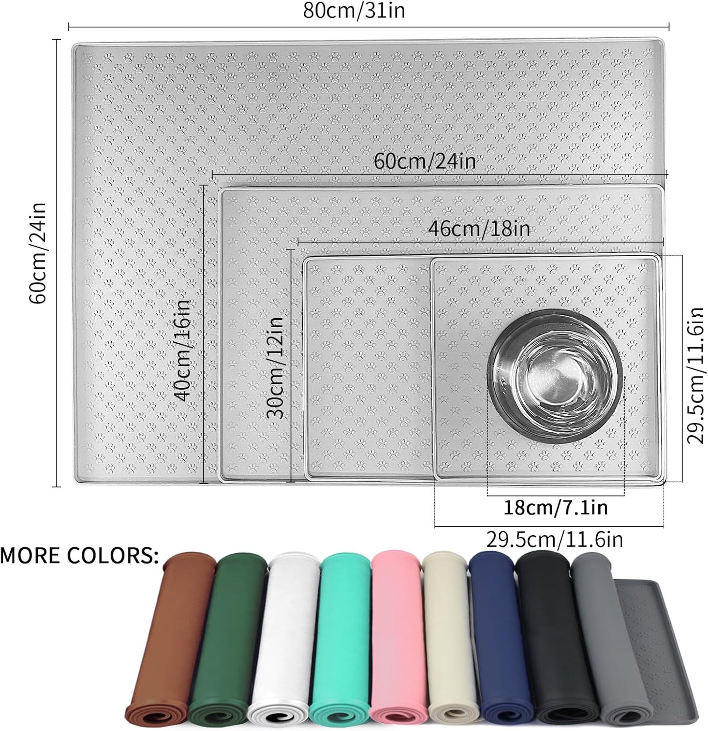 Ptlom Dog Food Mat Anti-Slip Pet Bowl Mats for Food and Water, High-Lips Pet Placemat Prevent Messy Spills to Floor, Waterproof Puppy Feeding Tray for Small, Medium Large Dogs Cats, Silicone