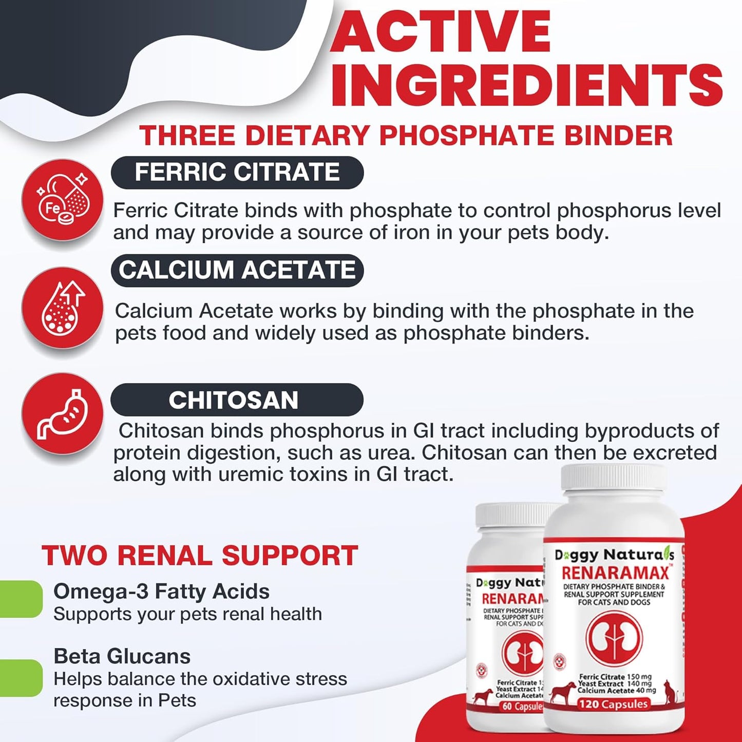 RENARAMAX Dietary Phosphate Binder and Renal Support Supplement for Cats and Dogs Count (Made in U.S.A) (60 Caps)