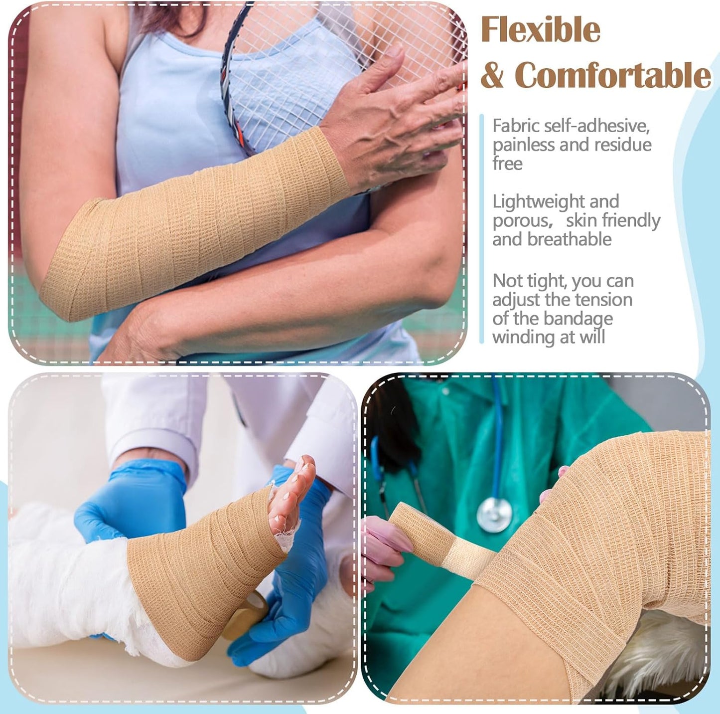 Treela 36 Pcs Self Adherent Bandage 1" X 5 Yard Wrap Breathable Cohesive Bandage Elastic Adhesive Tape for Stretch Athletic Sports Wrist Ankle(Nude)