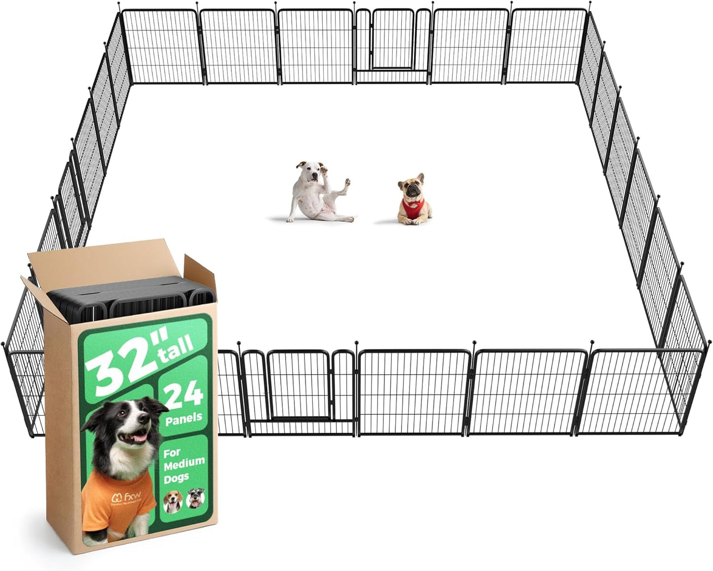 FXW Rollick Unleashed Dog Playpen for Indoor, Yard, RV Camping, 32 inch 24 Panels for Small and Medium Dogs, Black│Patented