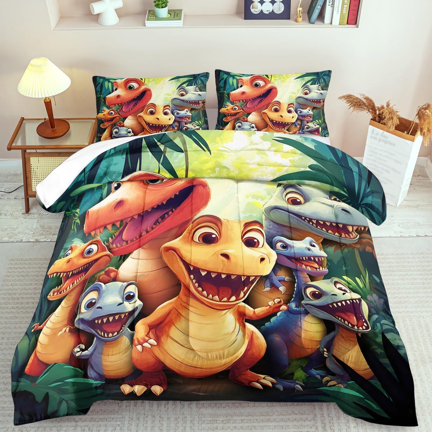 Dinosaur Comforter Set Twin Boys,Cartoon 3D Dinosaur Bedding Set Twin Bed Kids,3D Dragon Comforter Dragon Quilt Pattern Bedroom Decor,Cute Animal Bedding Kawaii Animal Quilt Girls