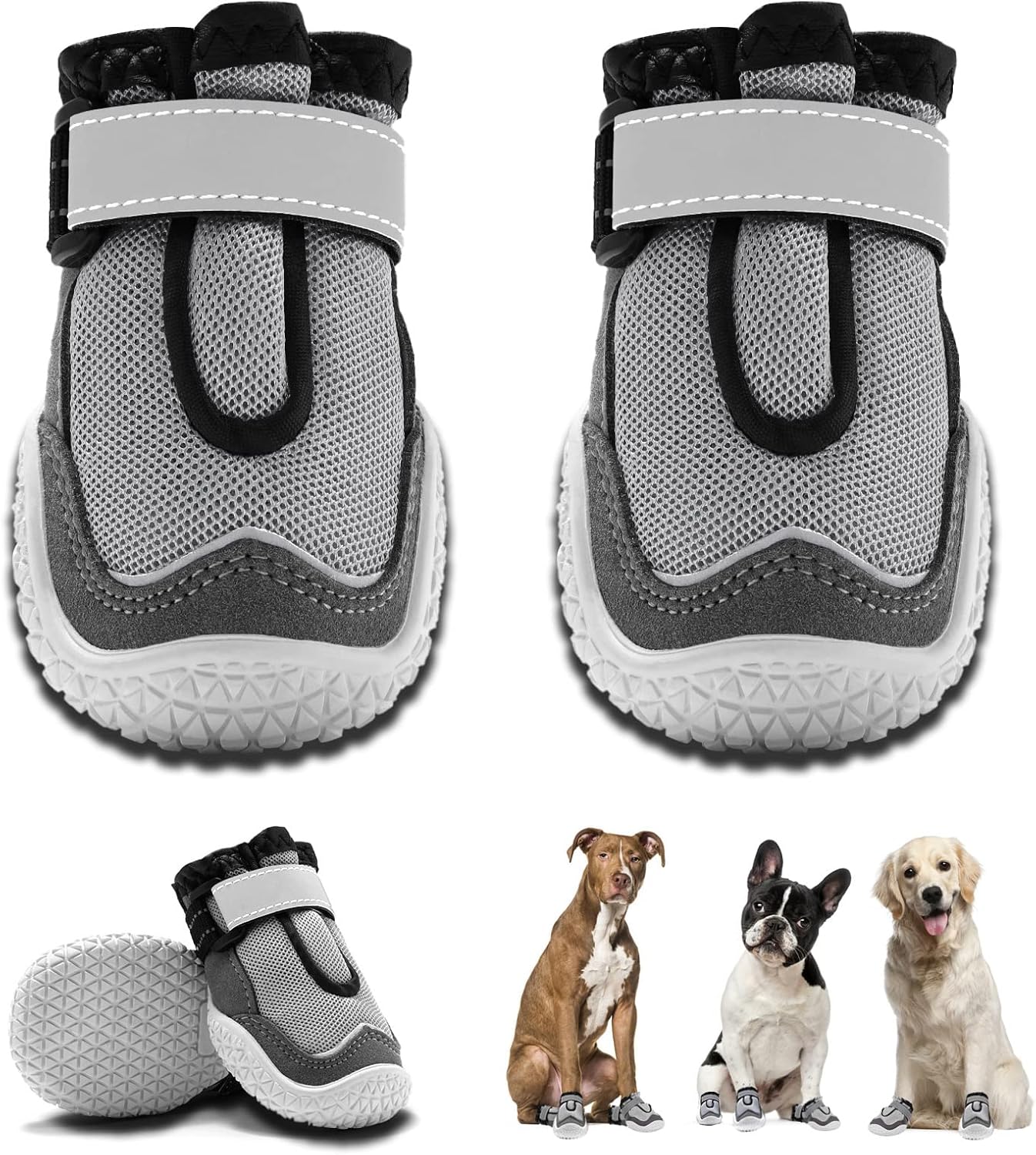 Hcpet Dog Boots for Large Dogs, Dog Shoes for Hot Pavement Winter Snow, Paw Protector Dog Booties Designed for Comfort and Breathability, Outdoor Booties for Small Medium Dogs for Hiking Grey Size 5