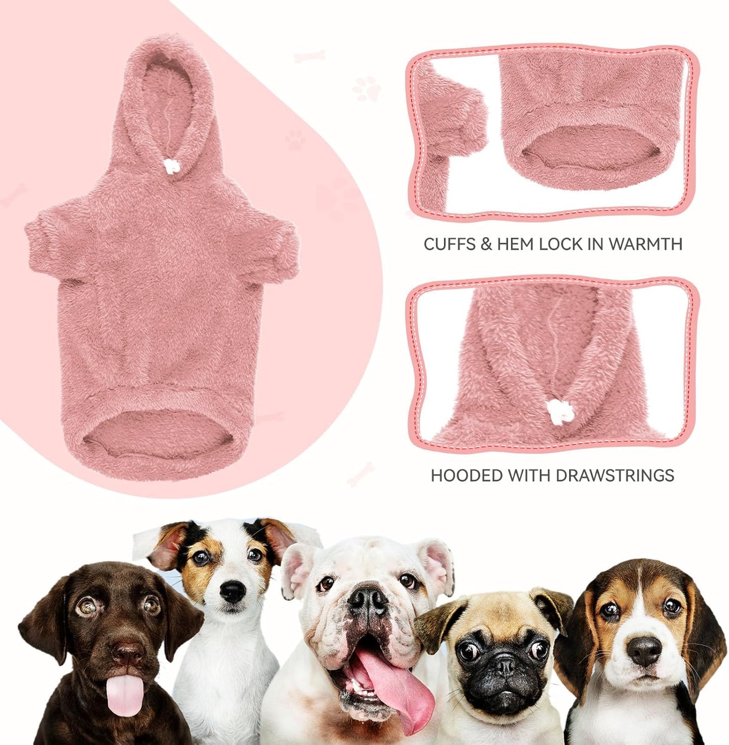 Fuzzy Dog Sweaters for Small Dogs Dog Hoodie Soft Double-Sided Plush Fleece Sweater Clothes Coats Hoodie Sherpa Hooded Sweatshirt(Pink-S)