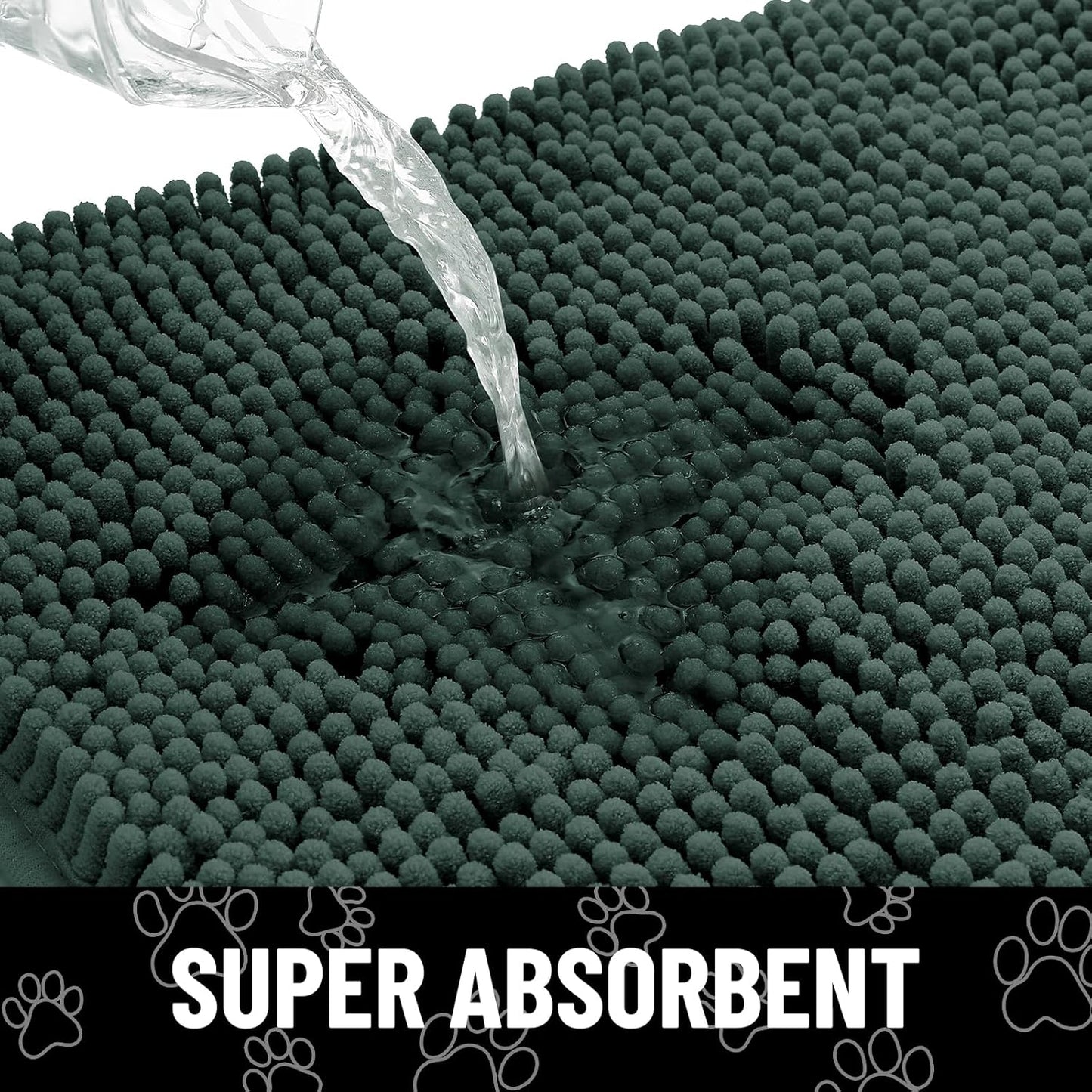 Smiry Dog Door Mat for Muddy Paws, Absorbent Dirt Trapper Non Slip Quick Dry Washable Chenille Mat for Mud Dogs, Entry Rug for Indoor and Outdoor (70x24 Inches, Green)