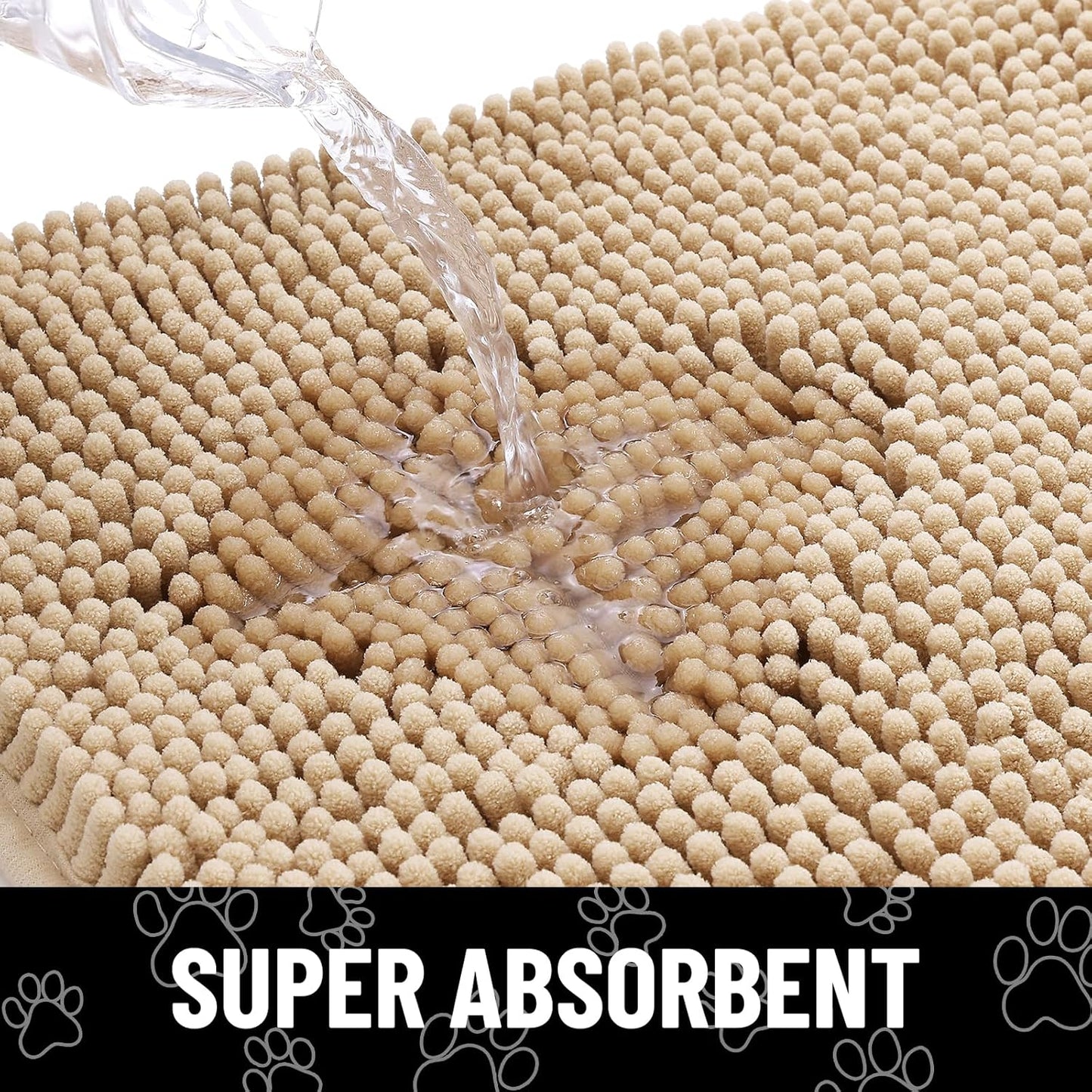Smiry Dog Door Mat for Muddy Paws, Absorbent Dirt Trapper Non Slip Quick Dry Washable Chenille Mat for Mud Dogs, Entry Rug for Indoor and Outdoor (24x16 Inches, Beige)