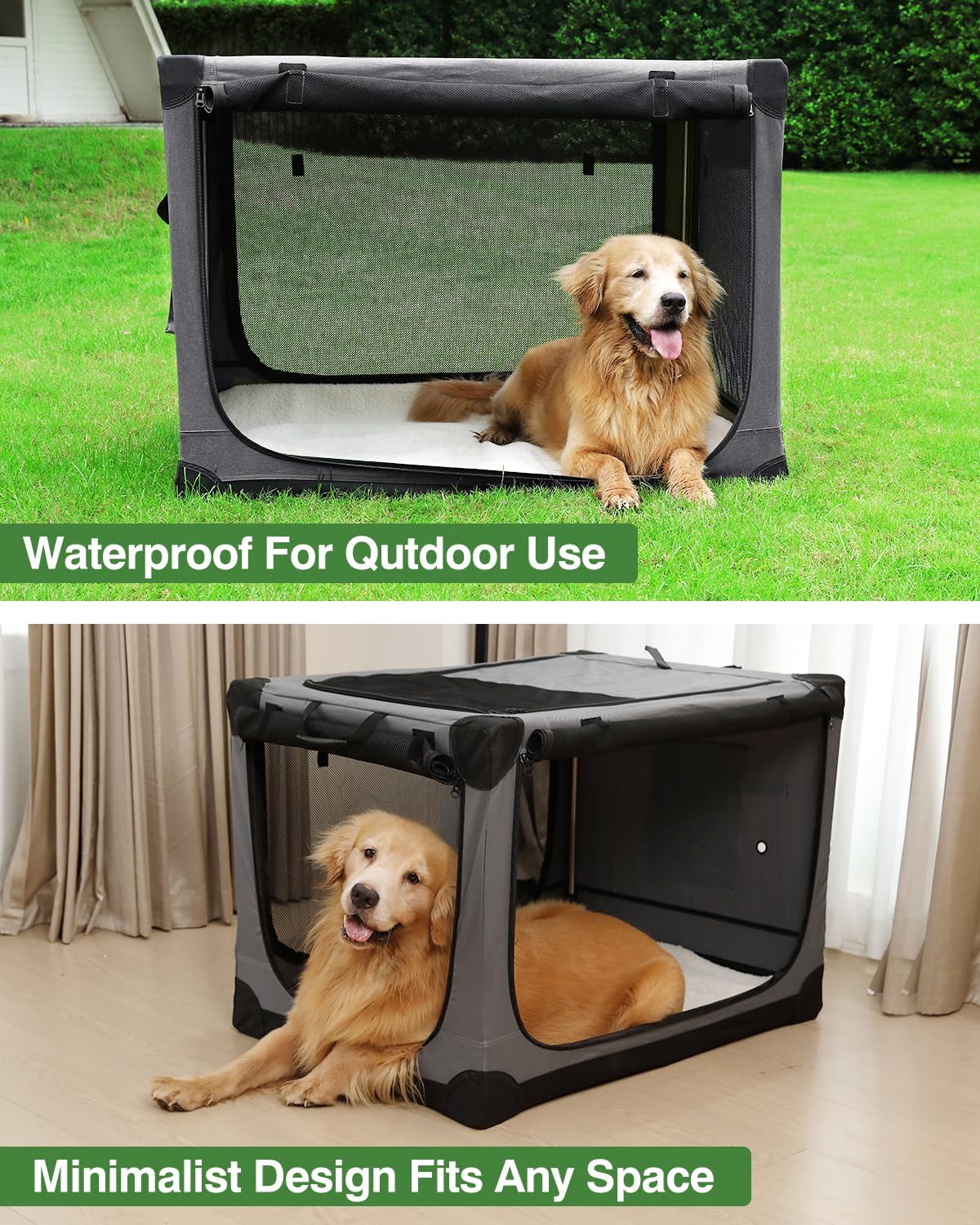 42 Inch Collapsible Travel Dog Crate for Medium Large Dogs, Portable Dog Crate 4-Door Foldable Soft Kennel with Durable Mesh Windows for Indoor & Outdoor Travel, with Storage Bag,Grey