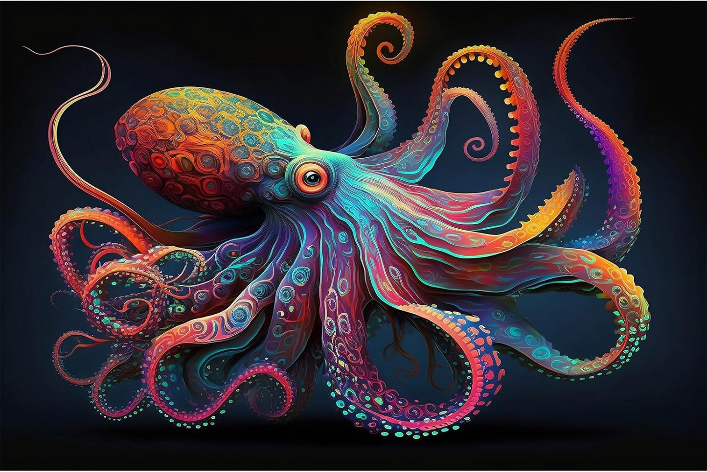 Exquisite Octopus Aquarium Background Abstract Colorful Octopus Terrarium Background Glowing Octopus on Black Background Fish Tank Backdrop Octopus Backdrops Poster Wallpaper Decors Vinyl 24x16in