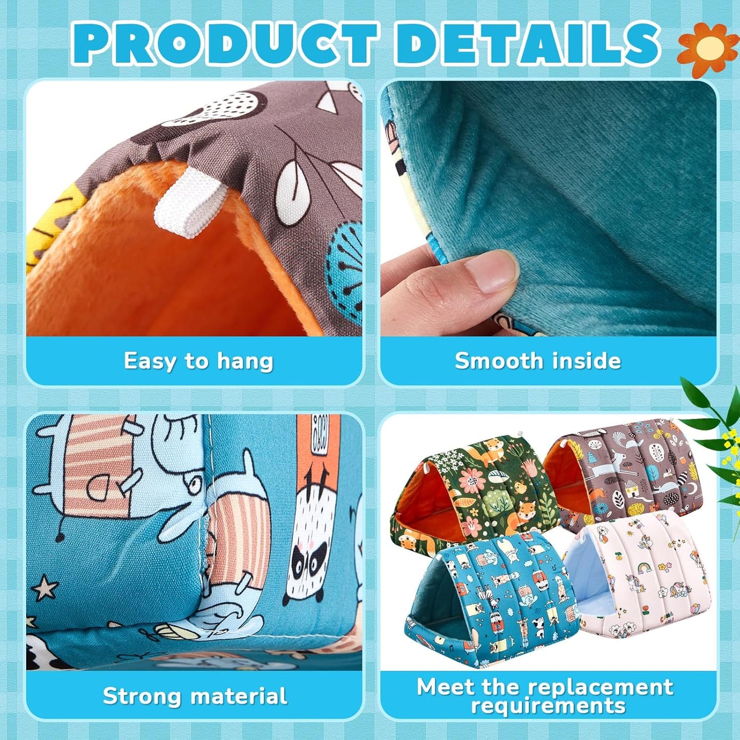 4 Pcs Guinea Pig Hideout, Guinea Pig Bed Tunnel, Rabbit Washable Small House Cage Accessories for Bunny Hedgehog Mouse Chinchillas Hamsters Ferrets Bearded Dragons Rats(Forest,9.8 in)