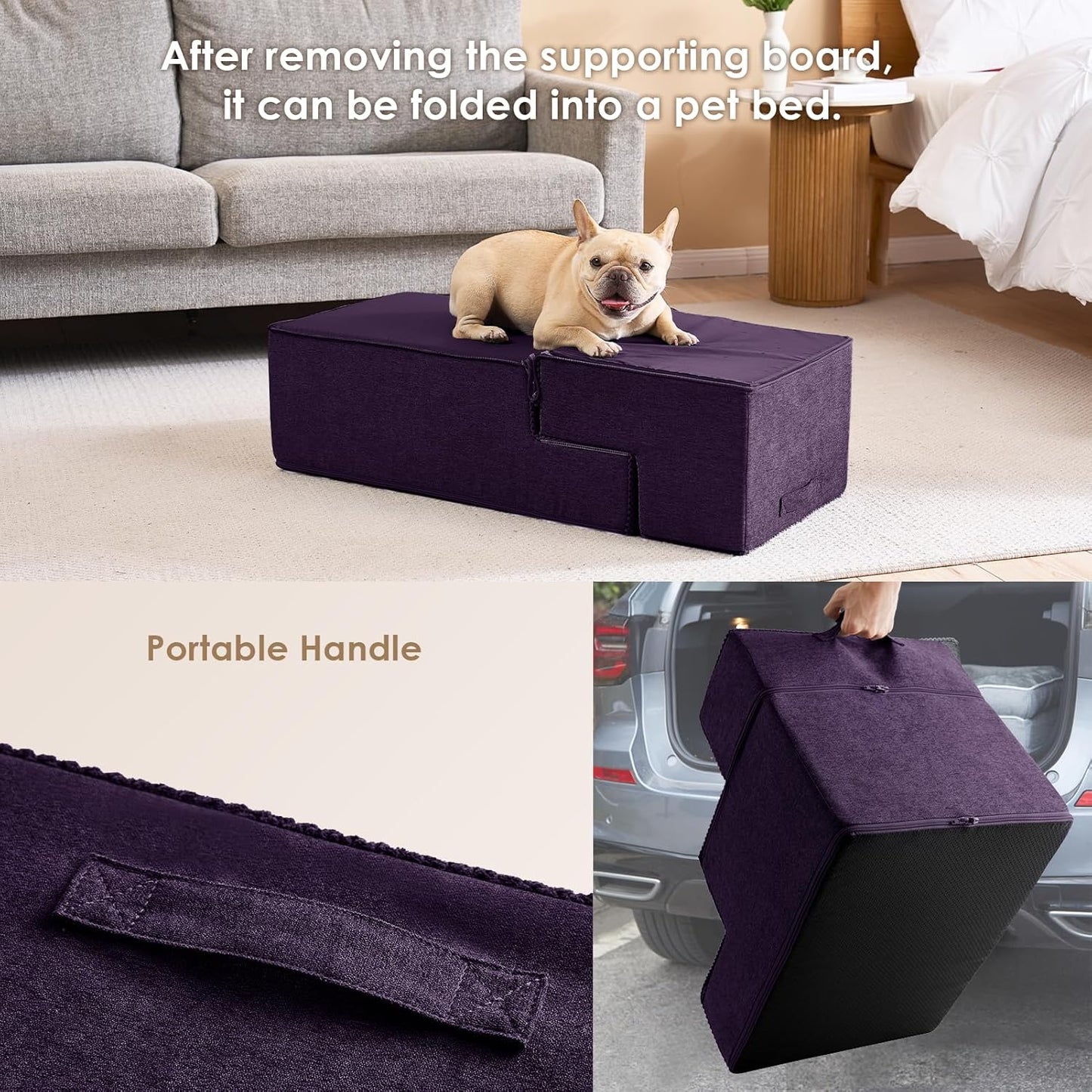 EHEYCIGA Dog Stairs for Bed 20" H, 4-Step Extra Wide Dog Steps for High Bed, Pet Steps for Small Dogs and Cats, Non-Slip Balanced Pet Ramp Indoor, Purple