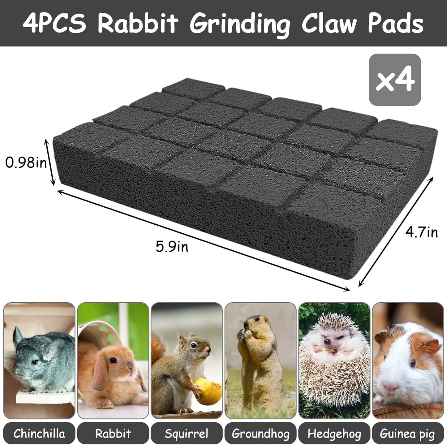 Hamiledyi 4PCS Rabbit Scratching Pads Bunny Lava Grinding Claw Pads Small Animal Foot Pads Hamster Scratch Board Chew Toys for Gerbil Chinchilla Hedgehog Guinea Pig Cage Accessories
