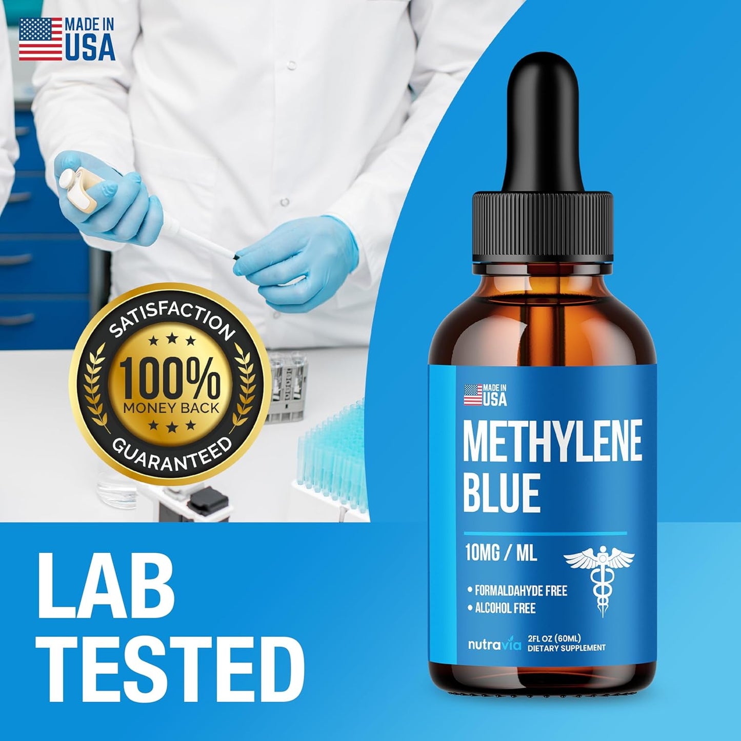 Methylene Blue 99.99% - Official Formula - Methylene Blue Liquid Drops Advanced Strength Formula, Increased Absorption, Methylene Blue Supplement Liquid Powder Compare to Pharmaceutical Grade (2oz)