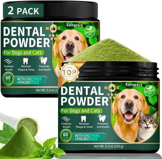 2 Pack Dog Dental Powder, Dog Teeth Cleaning Powder with Natural Herbal Blend & Postbiotics, Dental Powder for Dogs Teeth, Targets Tartar & Reduces Plaque & Bad Breath for Dogs & Cats, Mint -150Grams