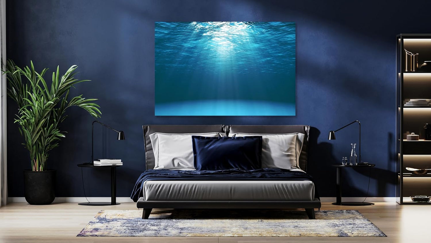 Nature Wall Art Prints - Ocean Forest Mountain Lake Canvas Landscapes - Small to Extra Large Living Room Bedroom Kitchen Bathroom Décor (Sun Rays Under Water, 24L" x 36W")