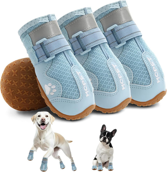 Hcpet Dog Shoes, Dog Boots for Large Dogs, Breathable Dog Booties Paw Protector for Summer Hot Pavement, Winter Snowy Day, Outdoor Walking, Indoor Hardfloors Anti Slip Sole Blue Size 7