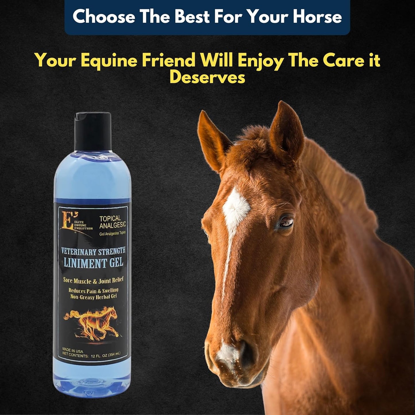 E3 Veterinary Strength Liniment Gel for Sore Muscle & Joint Relief - Reduces Pain & Swelling - Horse Liniment for Humans & Pets - Arthritis Aid - Non-Greasy Herbal Formula- Topical Analgesic