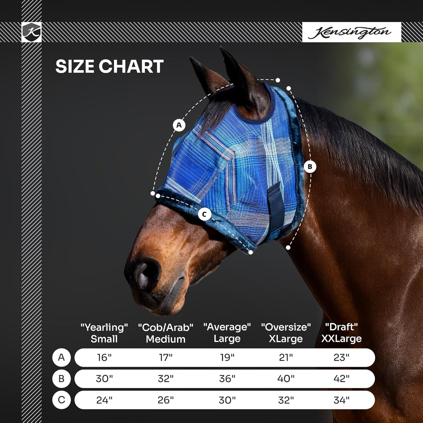 Kensington UV Fly Mask with Fleece Trim - Protective Mask with Dual Ear Opening & Forelock Freedom - Large, Lavender Mint