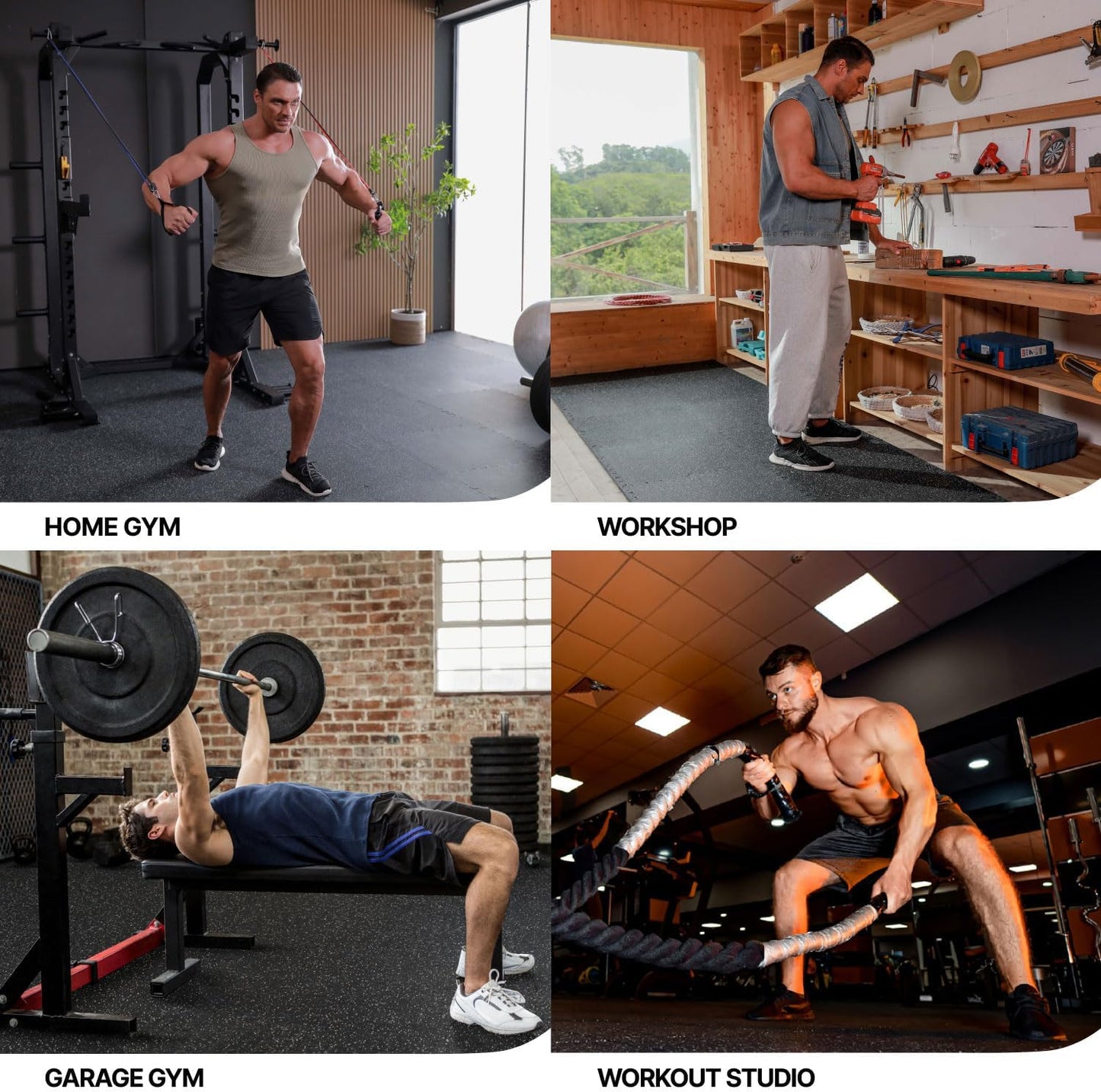 AIRHOP 0.79in Thick 48 Sq Ft Exercise Equipment Mats, 12 Tiles Upgraded Rubber Top with High Density EVA Foam, Large Interlocking Puzzle Gym Flooring for Home Gym, Heavy Weight Workout,Black & Blue