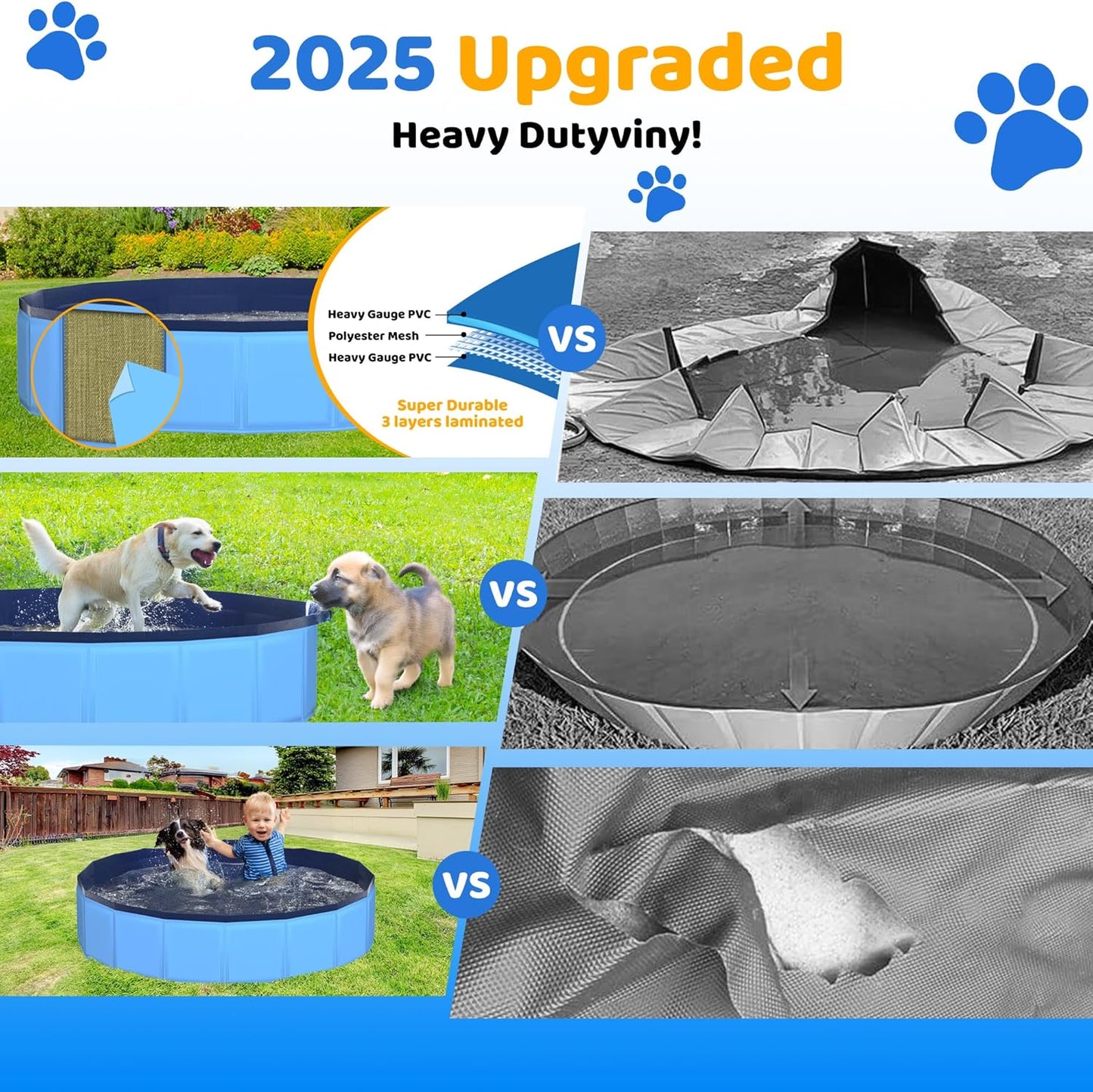 87" x 12" Foldable Dog Pool - Collapsible Hard Plastic Kiddie Pool for Dogs & Kids, Non-Slip Pet Bath Tub for Outdoor Backyard Use, Lightweight & Portable (Blue)