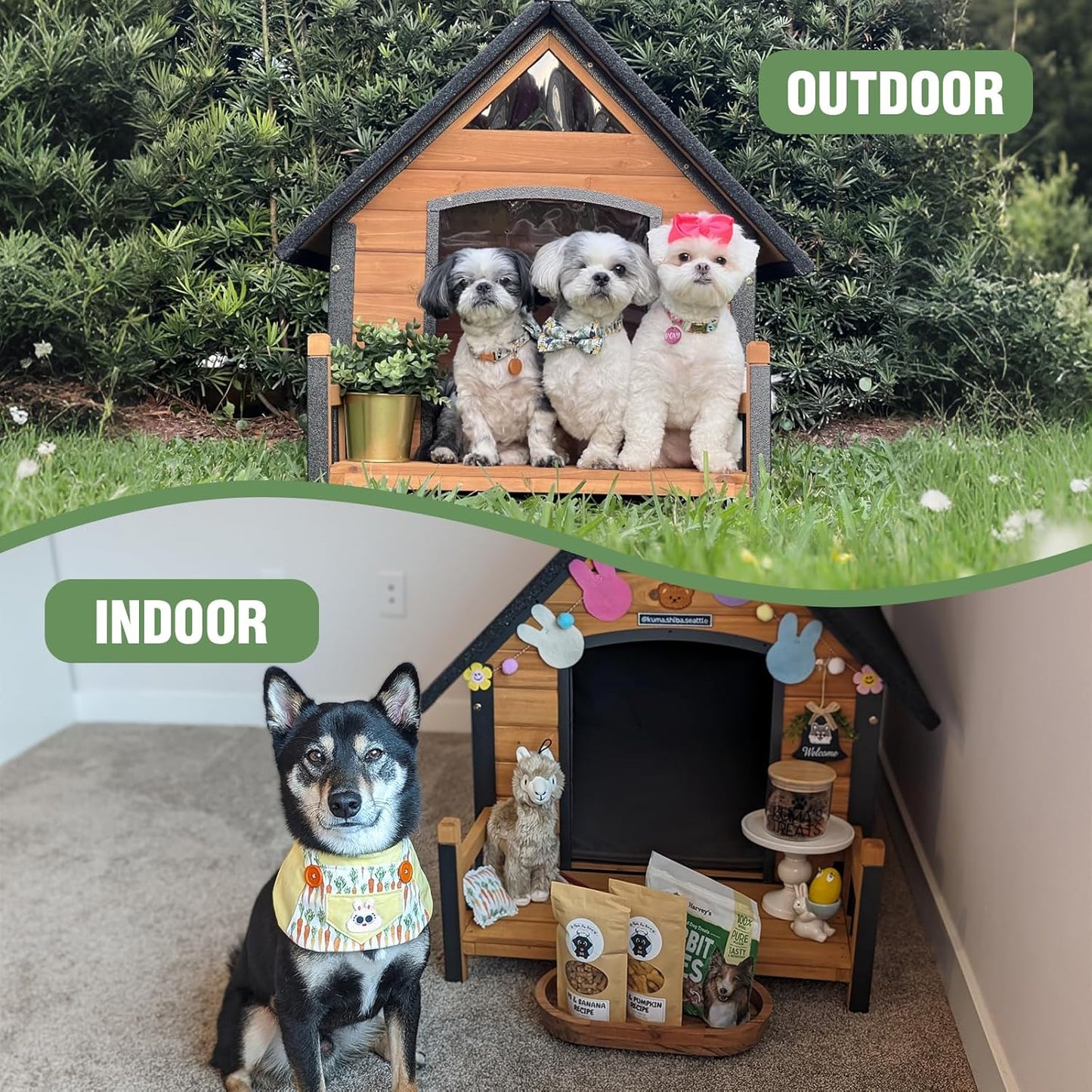 Dog House Outdoor Insulated for Winter, Puppy Kennel with Anti-Chewing Iron Frame, Weatherproof Dog Crate with Insulated Liner for Small Medium Large Dogs (Brown, 45" x 32.9" x 32.6")